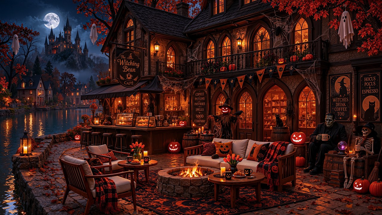 Pumpkin Lanterns Glow Through the Dark 👻🎃 Soft Jazz for a Cozy Halloween Night by the Fire to Relax