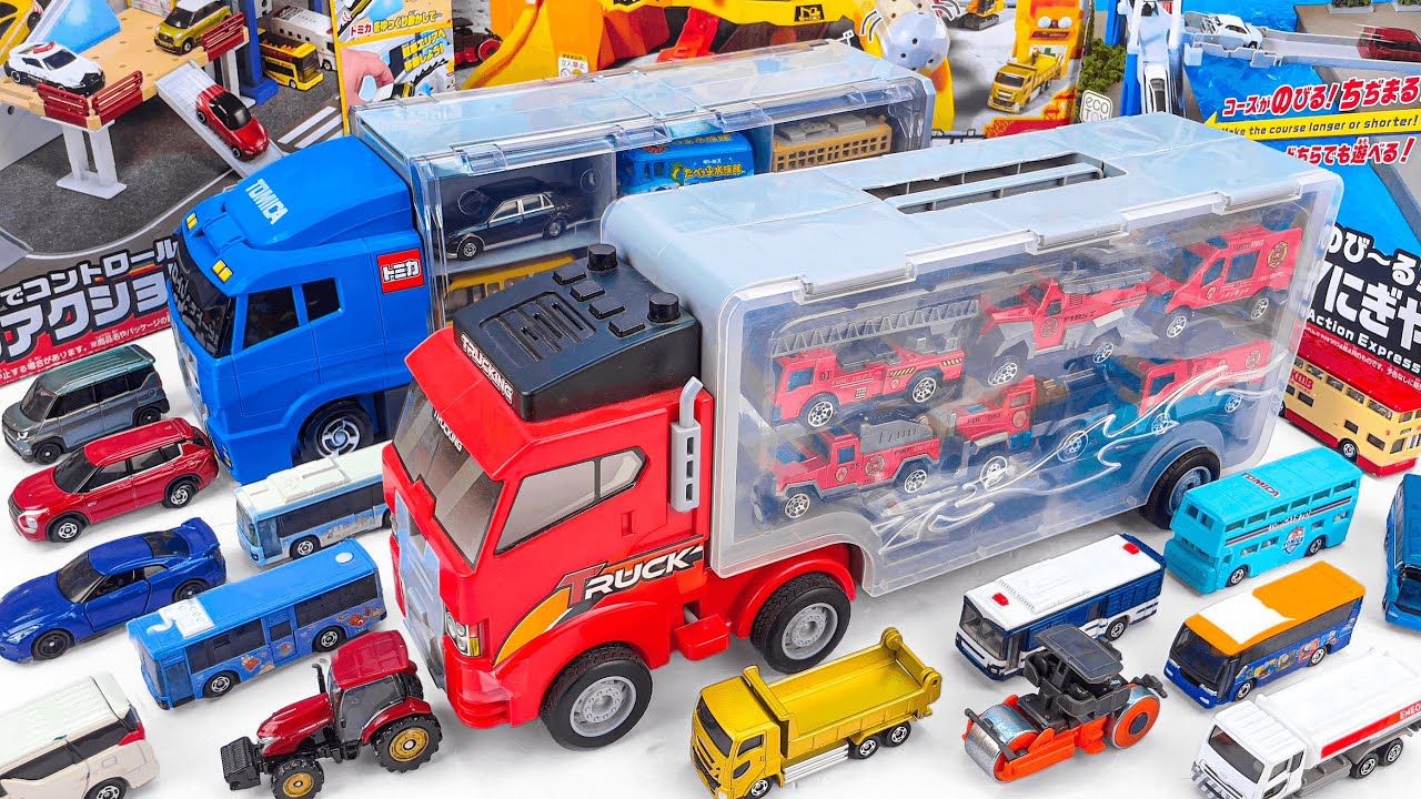 トミカ おかたづけコンボイ, まちがうごくよ!つみおろし工事現場 Tomica Transforming & Storage Car Toy ASMR Satisfying with Unboxing