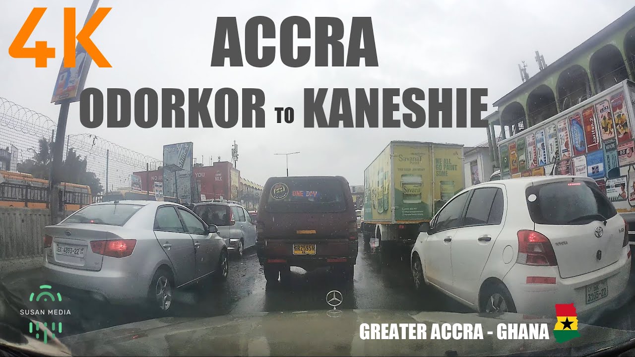 Odorkor To Kaneshie Rain Traffic Drive Via Mataheko Abossey Okai Accra Ghana 4K