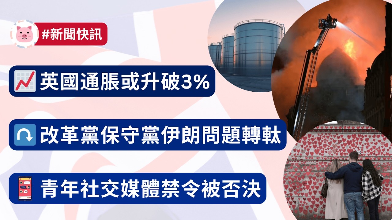 #英國新聞 - 青年社交媒體禁令被否決 | 改革黨保守黨被指伊朗問題轉軚 | 英國通脹或升破3%  #財經新聞 #英國生活 #英國經濟