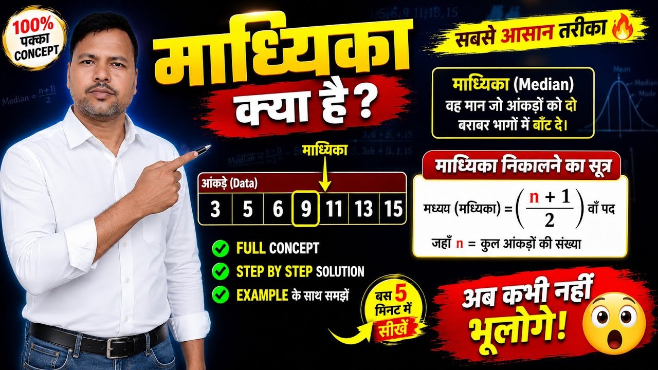 Median (माध्यिका) | Madhyika kaise nikalte hain | Class 10 Board Exam 2026 | Grouped frequency 