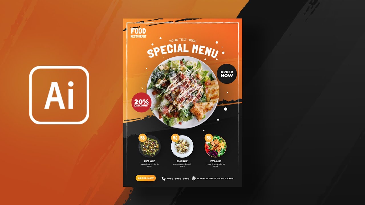 Illustrator Tutorial | Elegant  Flyer With Grunge Texture | Food Restaurant