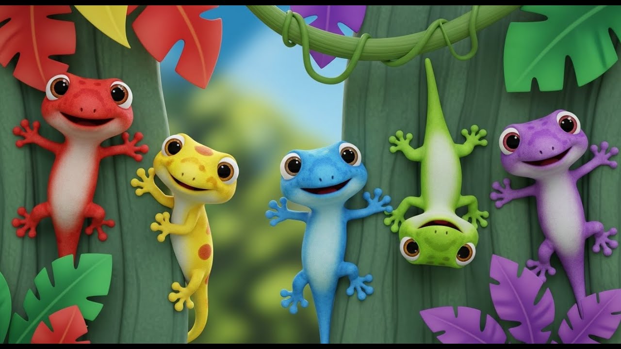 Cinco Lagartixas Pequenas no Graveto | Rima Infantil e Música de Animais