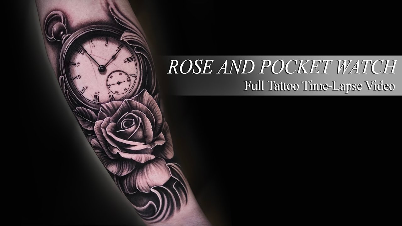ROSE & POCKET WATCH | Realistic Tattoo Time-Lapse