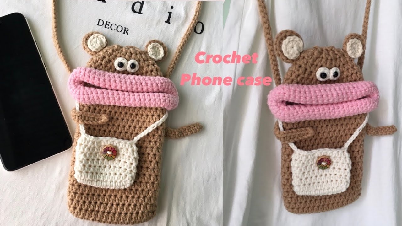 Cách móc túi đựng điện thoại bằng len hình hoạt hình đơn giản| Crochet phone case| Cỏ crochet
