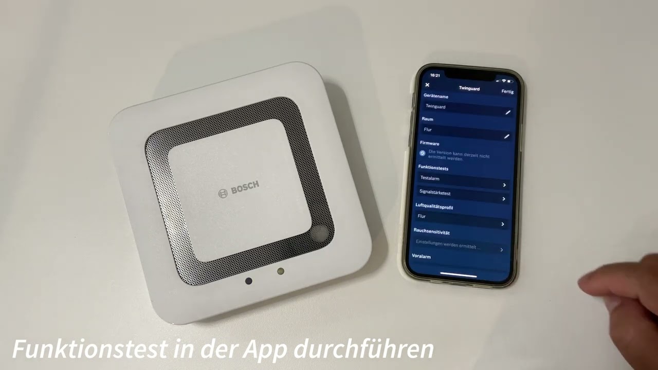 Bosch Twinguard Testfunktion und Alarm am Rauchwarnmelder und Smartphone