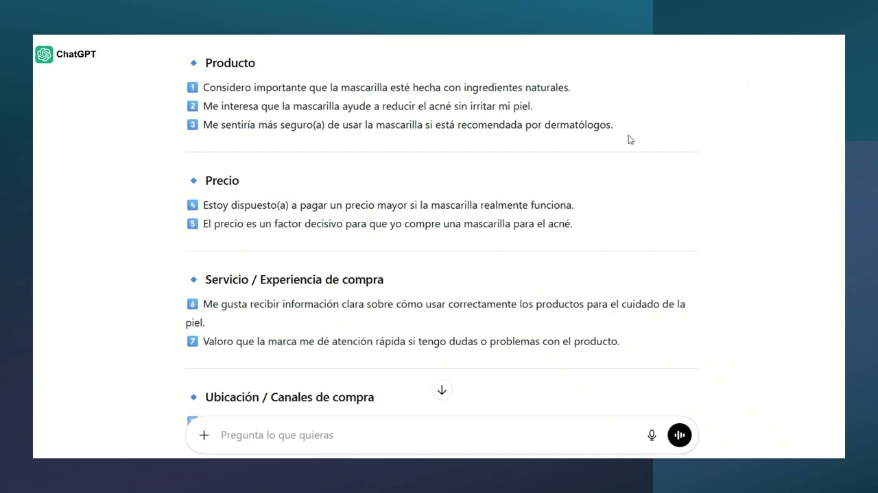 Diseño de encuestas para investigación de mercado con apoyo de IA,(ChatGPT) y Google Forms