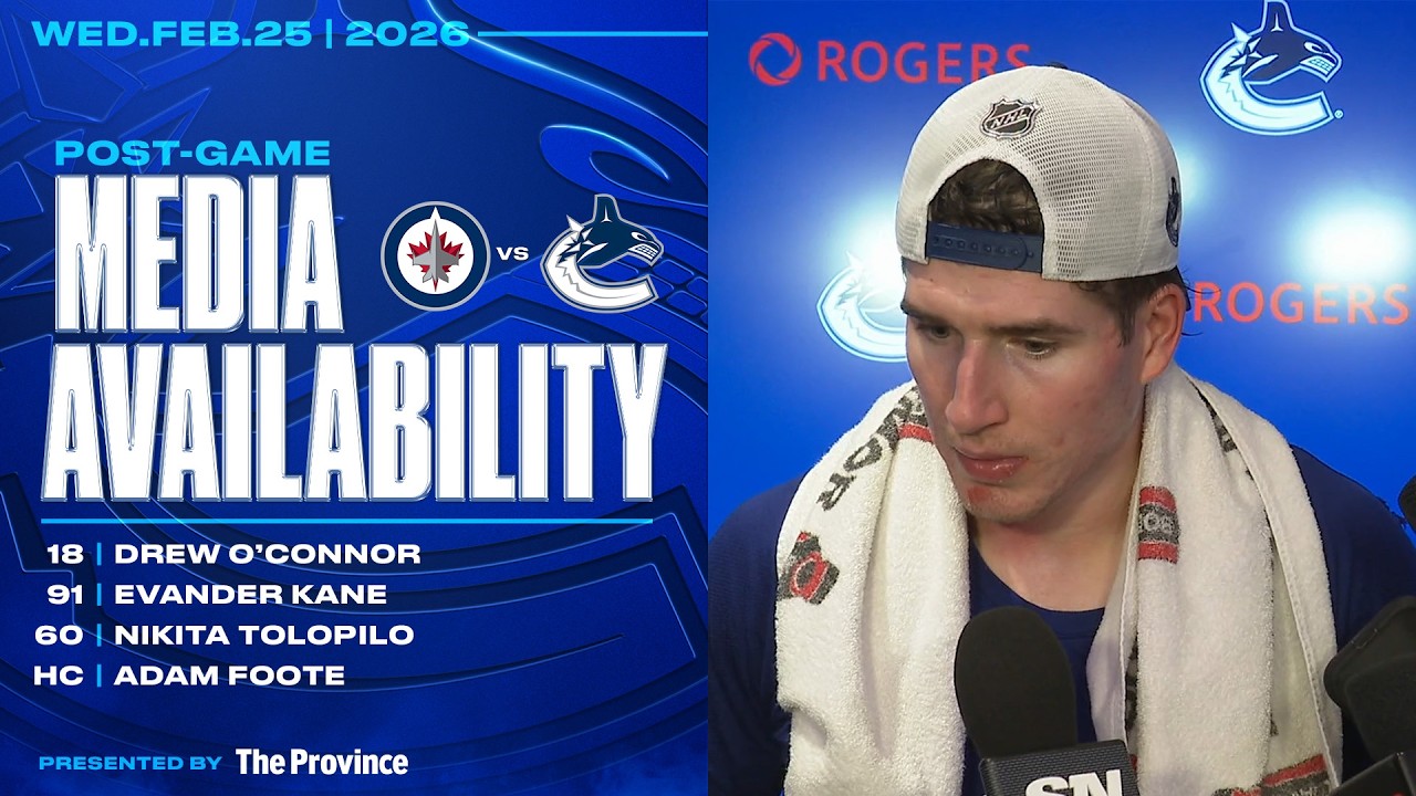O'Connor, Kane, Tolopilo & Adam Foote Post-Game Media | Canucks vs. Jets (Feb 25, 2026)