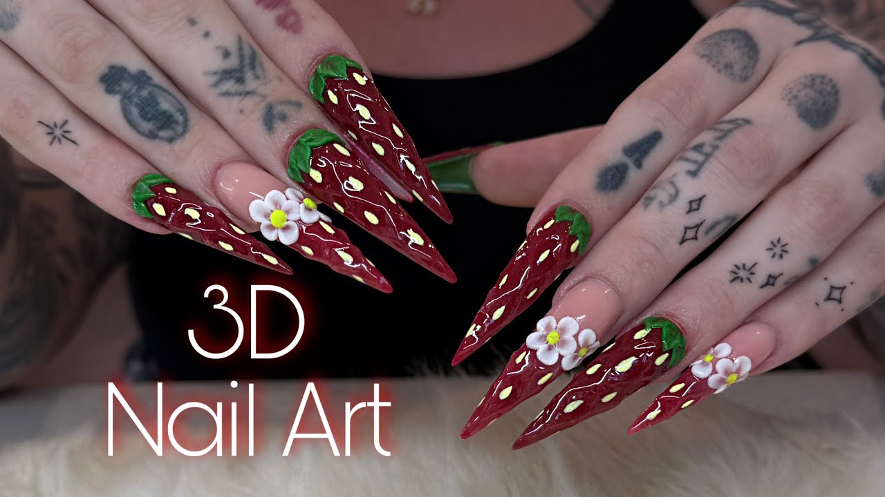 Watch Me Work: Color Acrylic Application + 3D Strawberries & Flowers 