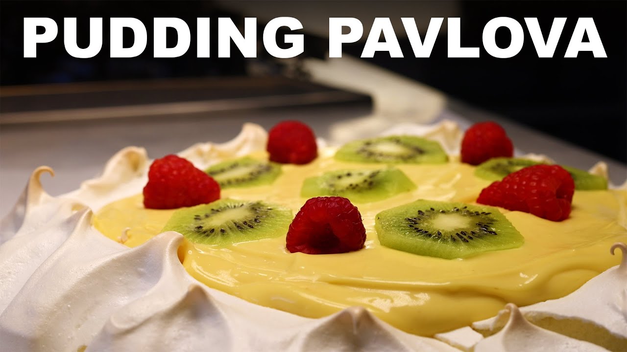 Pavlova with pastry cream (marshmallowy meringue with pudding on top)