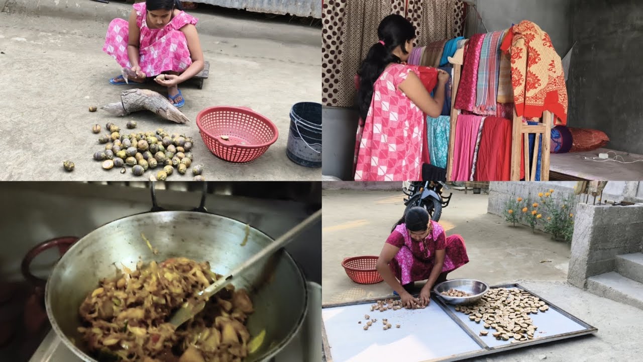 গাছ থেকে পরে যাওয়া সুপারি কেটে শুকাতে দিলাম। মা আবার নতুন করে সব রান্না করছে। 🙂#mousumilifestyle 
