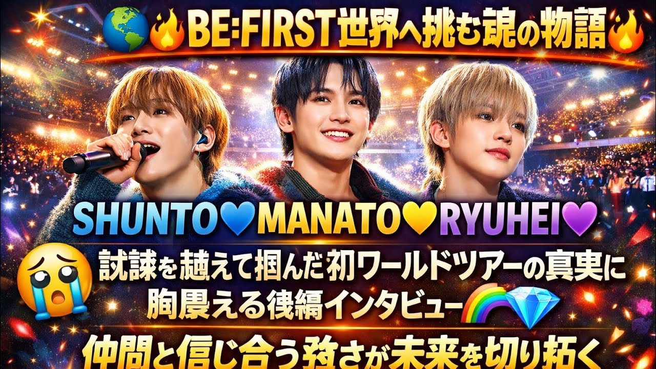 🌍🔥✨BE:FIRST世界へ挑む魂の物語✨🔥🌍SHUNTO💙MANATO💛RYUHEI💜試練を越えて掴んだ初ワールドツアーの真実に胸震える後編インタビュー😭🌈💎仲間と信じ合う強さが未来を切り拓く