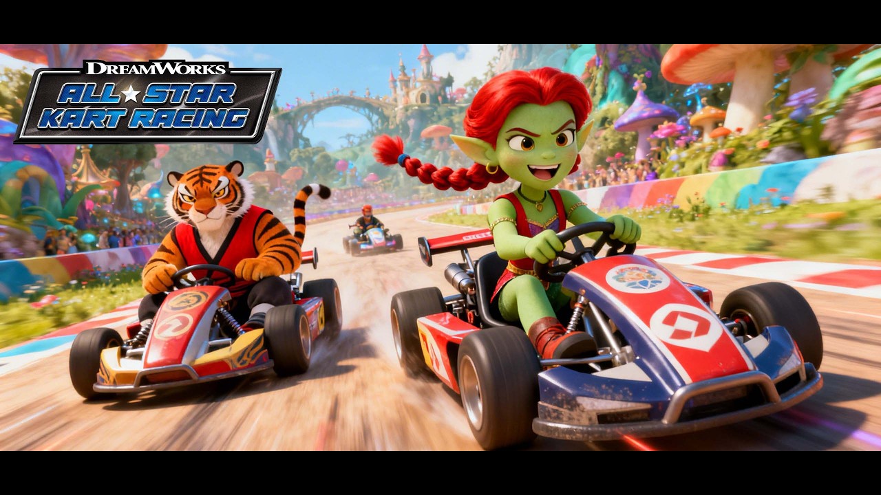 Disney - DREAMWORKS ALL-STAR KART RACING: Fiona y Tigresa mostrando su lado competitivo.