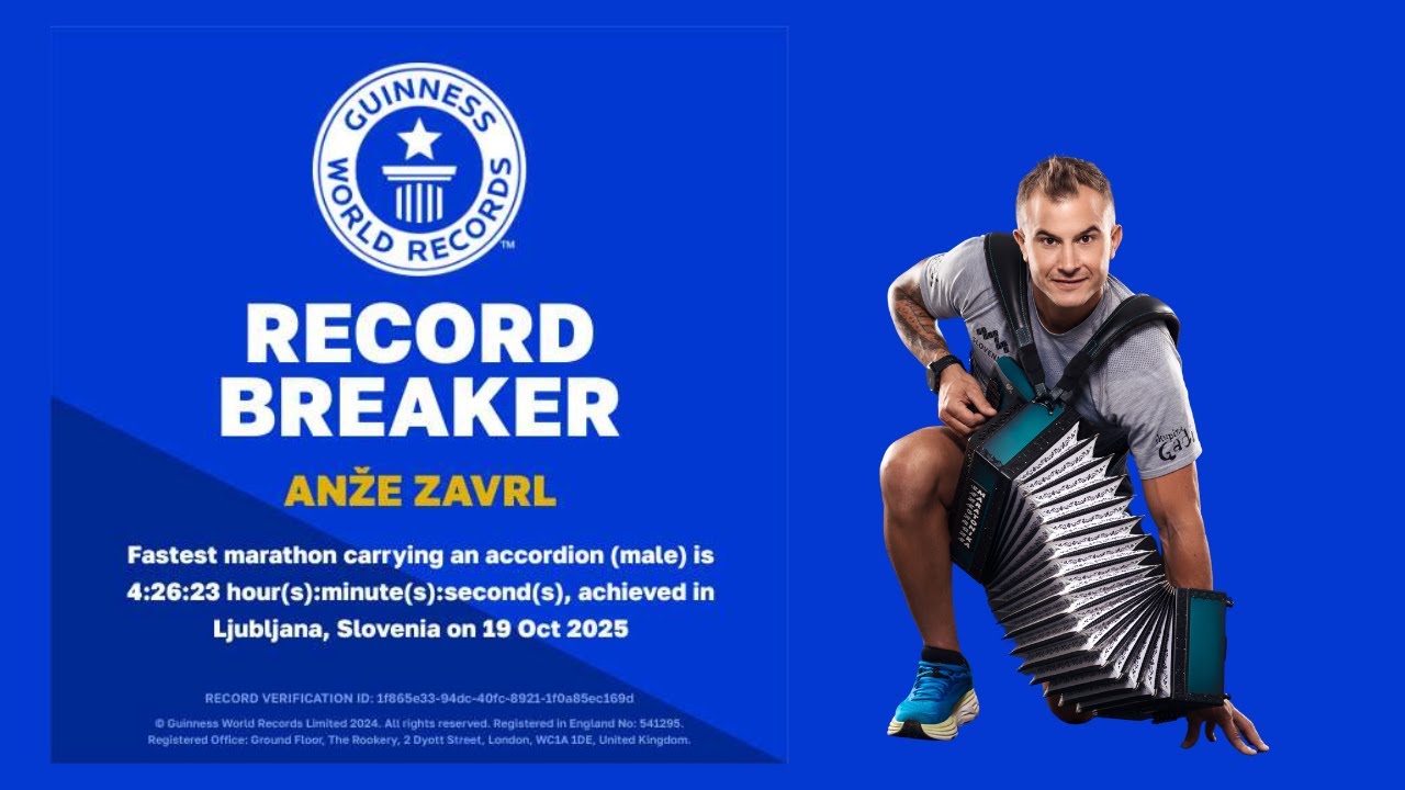 Guinness and world record - fastest marathon while playing on the accordion / Anže Zavrl