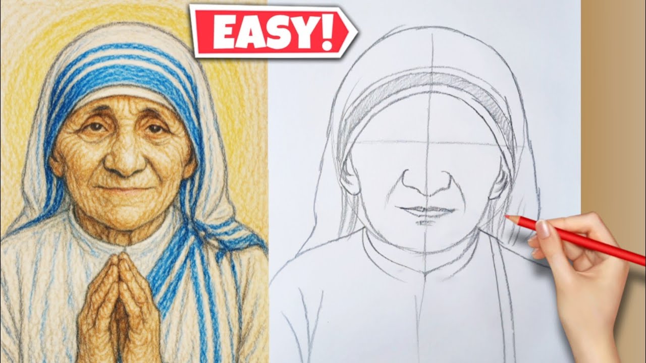 Mother teresa drawing | How to draw Mother teresa | Freedom fighter drawing