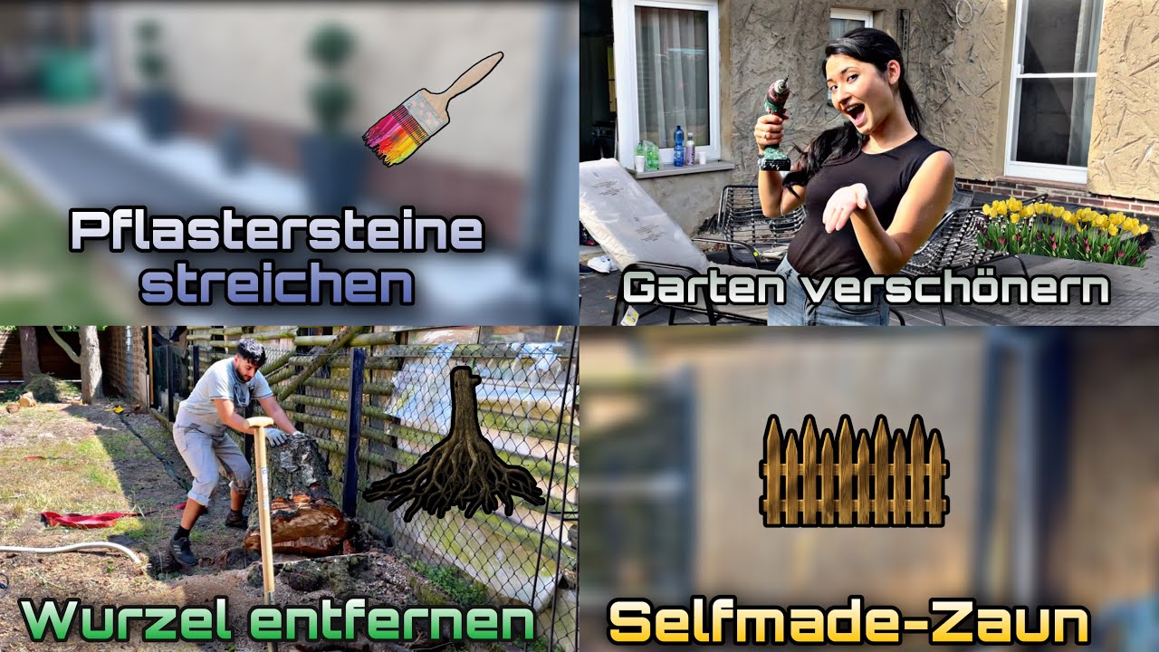 GARTENERNEUERUNG #2🏡 Pflastersteine streichen🧱Wurzel entfernen🌳Zaunbau⚒️Garten-Deko🪴 | RabiaxEren