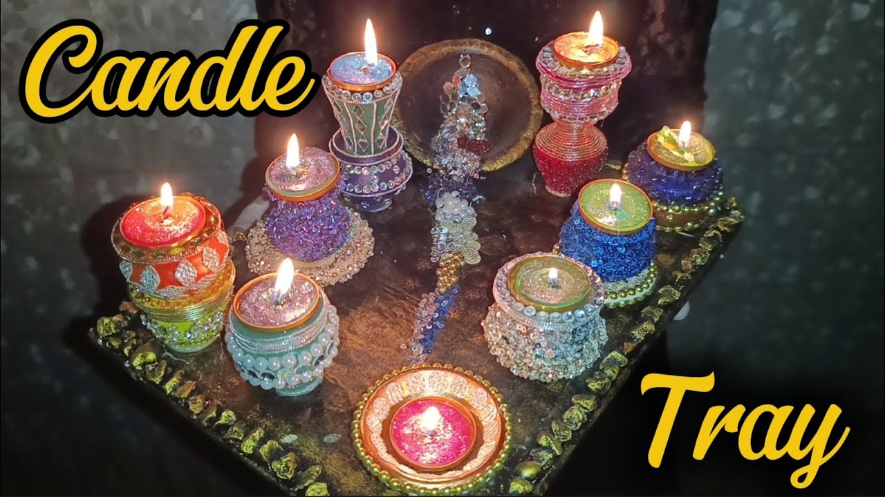 How to Make a Decorated Candle Tray | DIY Mehndi Thali | Decoration Piece