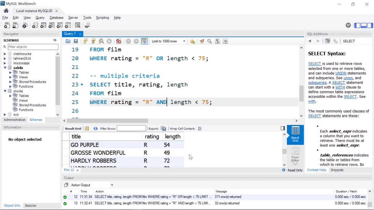 Introduction to Queries with MySQL Workbench  & Sakila Sample Database