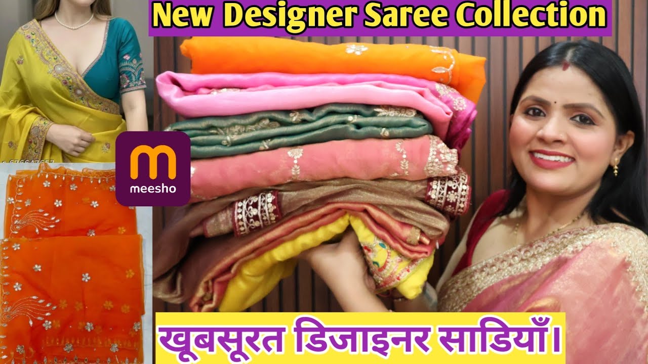 Meesho New Arrival Designer Sarees ✨  Heavy Stone & Handwork  Wedding Partywear @ Low Price