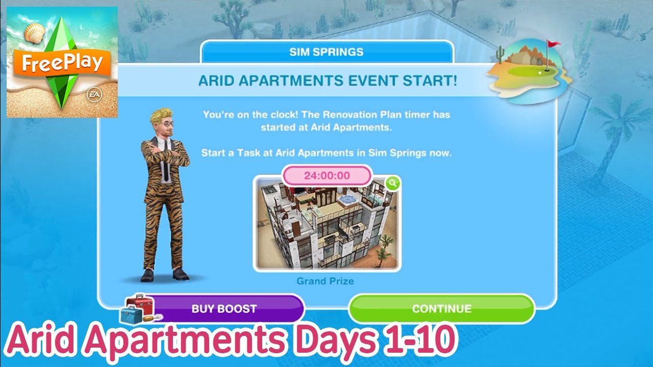 The Sims Freeplay Sim Springs Arid Apartments Days 1-10