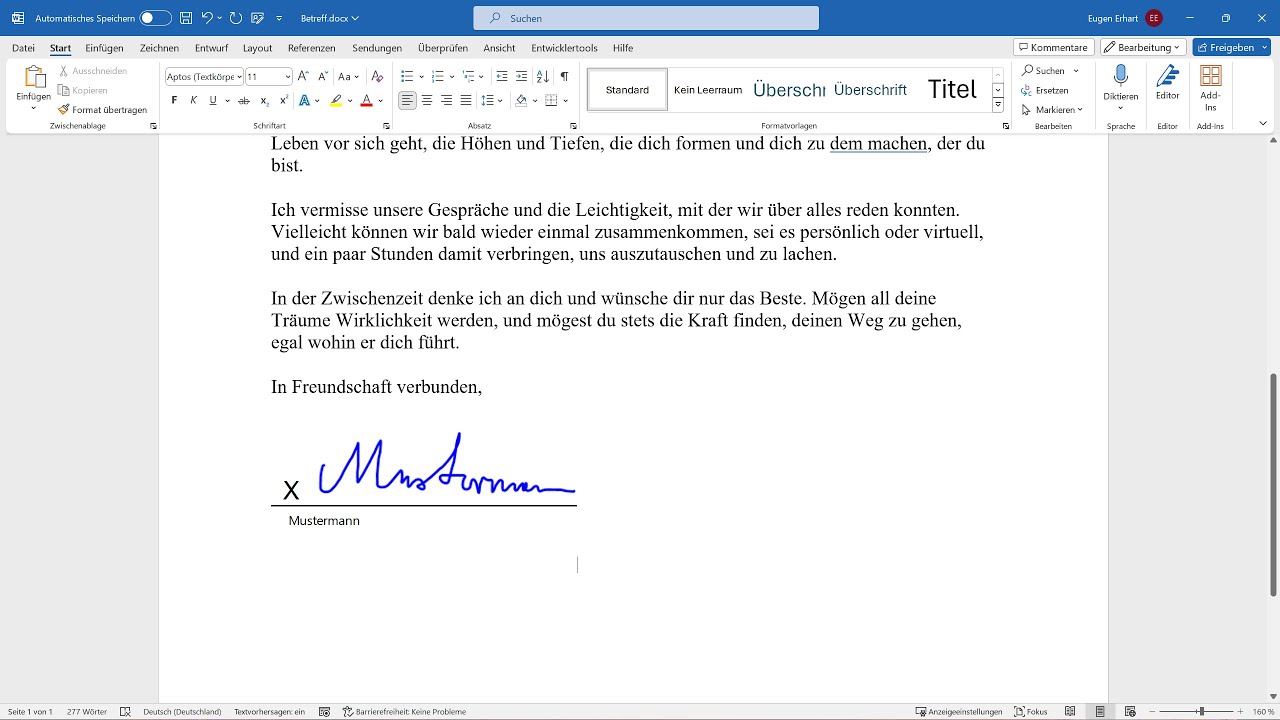 Word Unterschrift und Signatur einf&uuml;gen [handschriftlich signieren, unterschreiben, Signaturzeile]