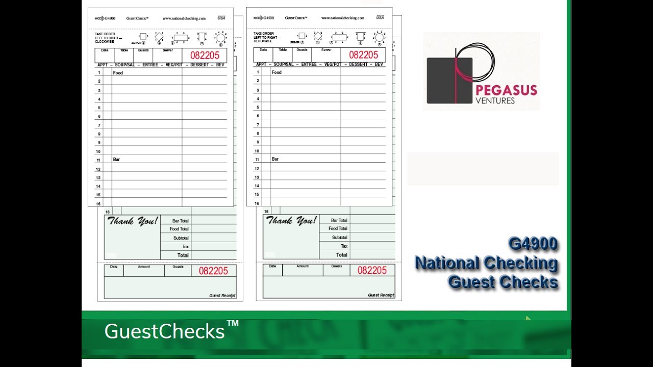 G4900 Large Duplicate Carbon-Backed National Checking Restaurant Guest Checks