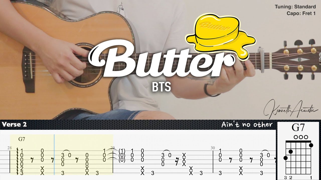 Butter - BTS | Fingerstyle Guitar | TAB + Chords + Lyrics