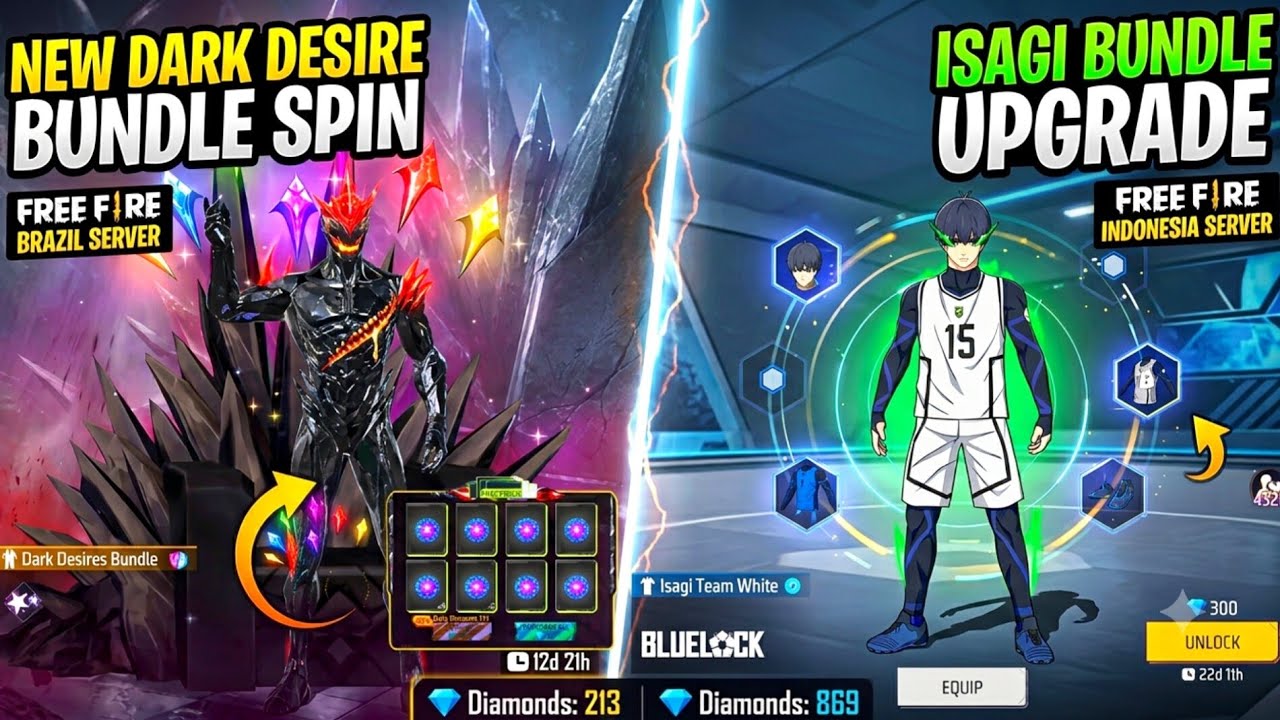 Spin New Event Dark Desire Bundle And Isagi Bundle Upgrade in Free Fire Indonesia Server 🇮🇩