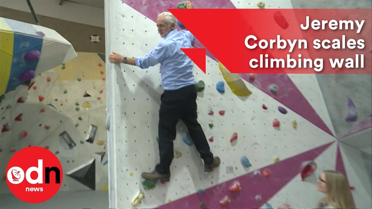 Corbyn scales wall at climbing centre In Leeds