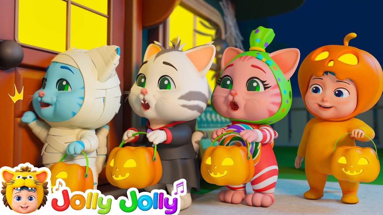 🍬Knock Knock, Trick or Treat?🎃🍬 Three Little Kittens | Jolly Jolly - Learn and Play - Nursery Rhymes