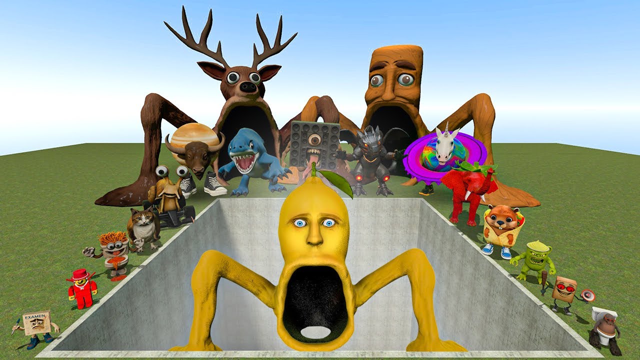 AI Brainrot Memes vs MonMonLeMon Sea Eater Bosses in Giant Pit – Gmod Chaos