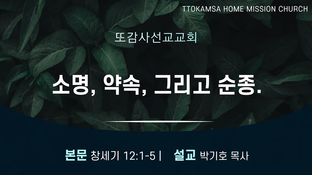 2026년 2월 22일 | 또감사선교교회 | 창세기 12장 1절-5절 | 소명, 약속, 그리고 순종 | 설교: 박기호 목사
