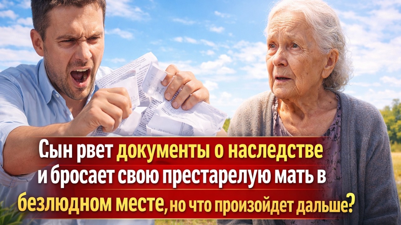 Сын рвет документы о наследстве и бросает свою престарелую мать в безлюдном месте,...