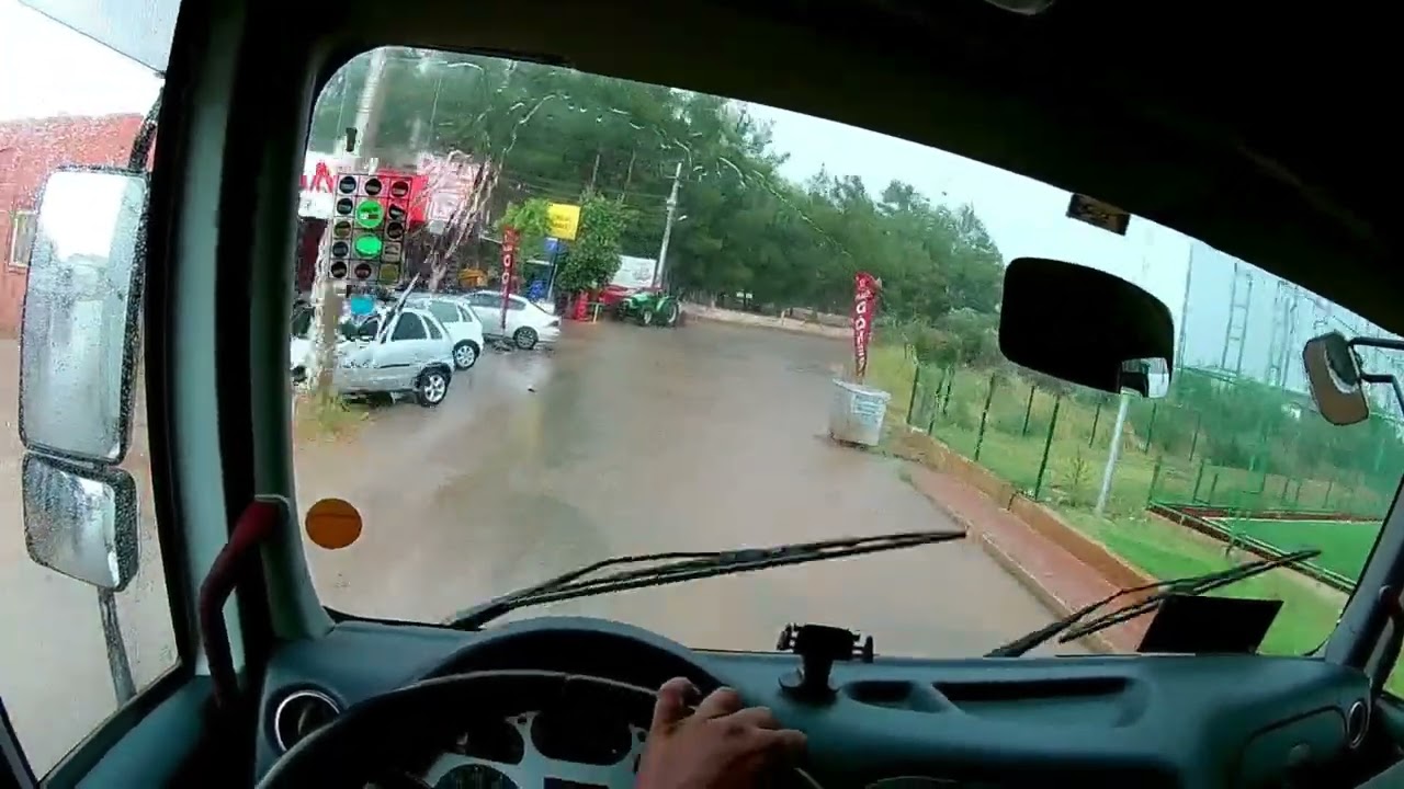 POV Driving Truck #5-Under Heavy Rain