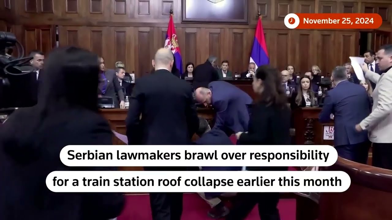Serbia lawmakers brawl over deadly station roof collapse | REUTERS