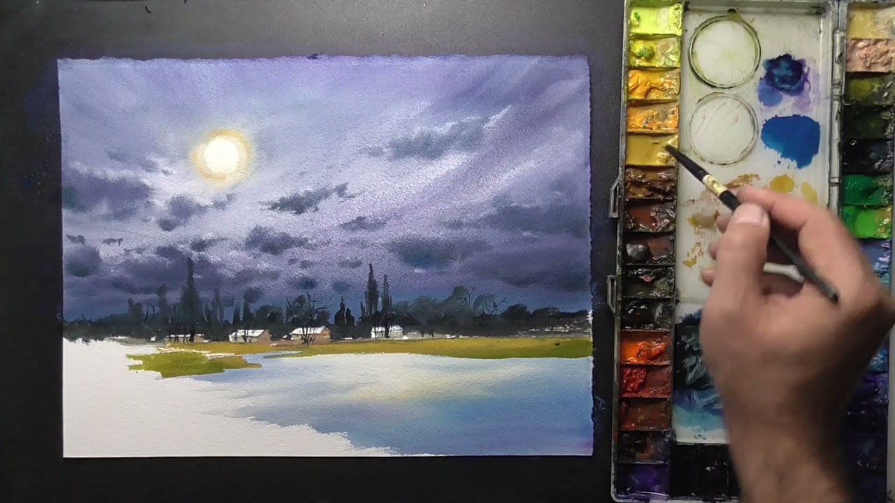 How to paint landscape in watercolor painting demo by javid tabatabaei