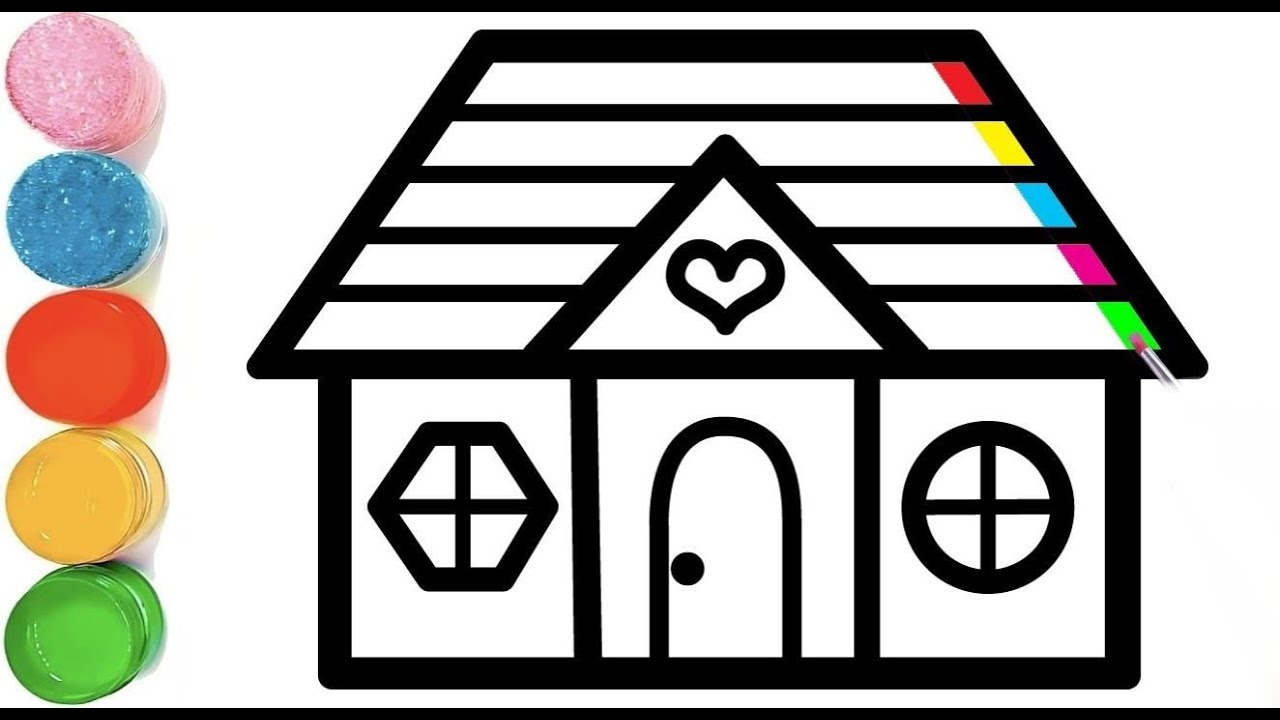 How To Draw a Cute House Drawing | Beautiful House Drawing For Kids | Rainbow Colour House Drawing