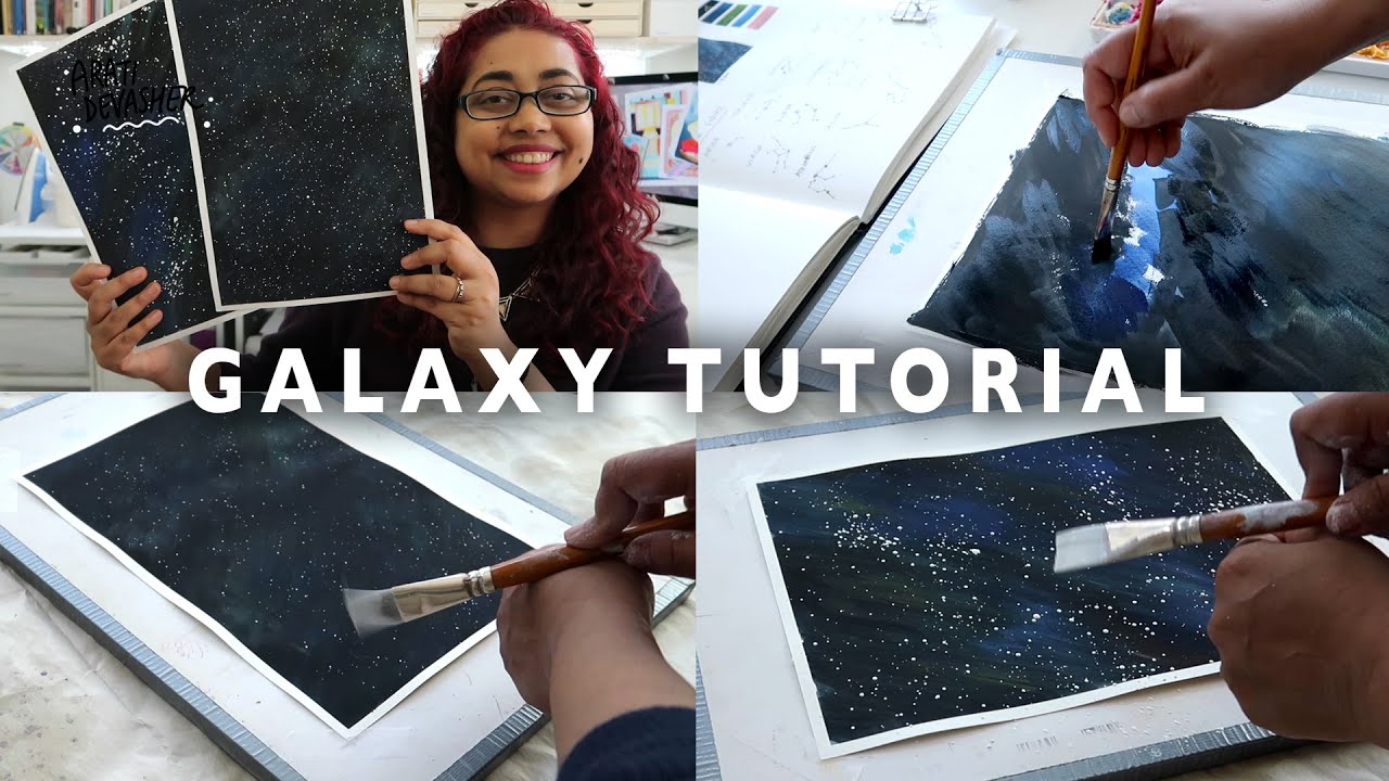 How to PAINT a GALAXY in GOUACHE – two techniques – beginners illustration tutorial