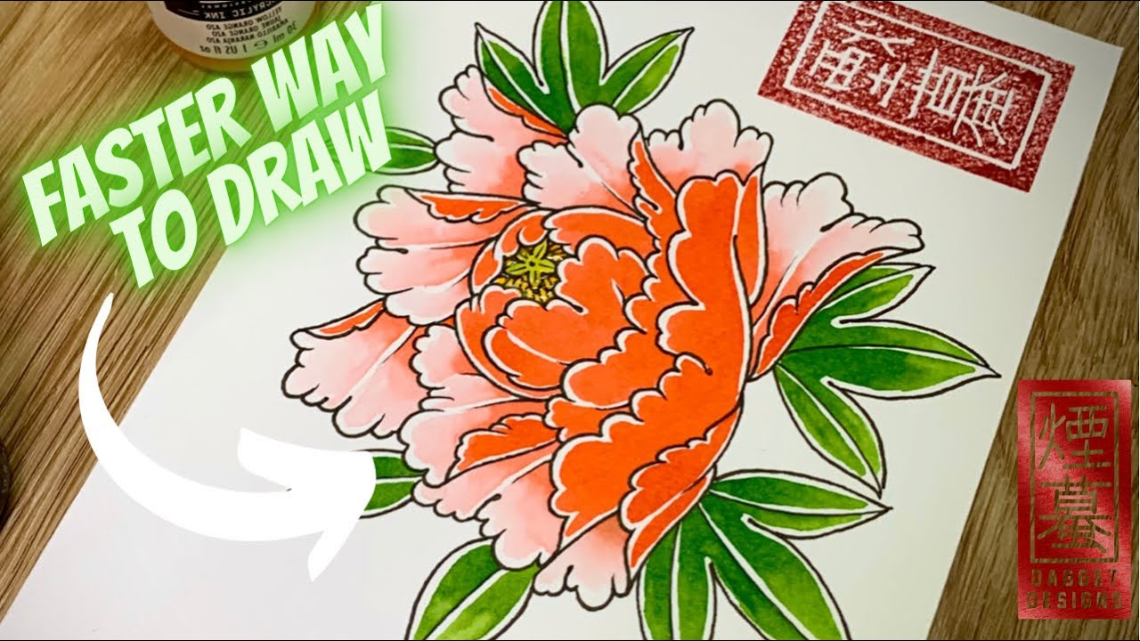 Как нарисовать татуировку пиона — более быстрый способ нарисовать пионы