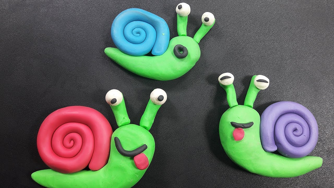 How to make snail clay modelling for kids, Making colourful animal shapes from clay