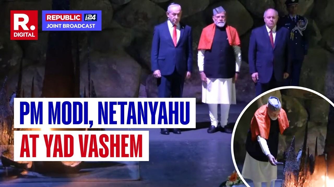 PM Modi's Israel Visit: PM Modi & Netanyahu Visit Yad Vashem, Pay Tribute At Hall Of Remembrance