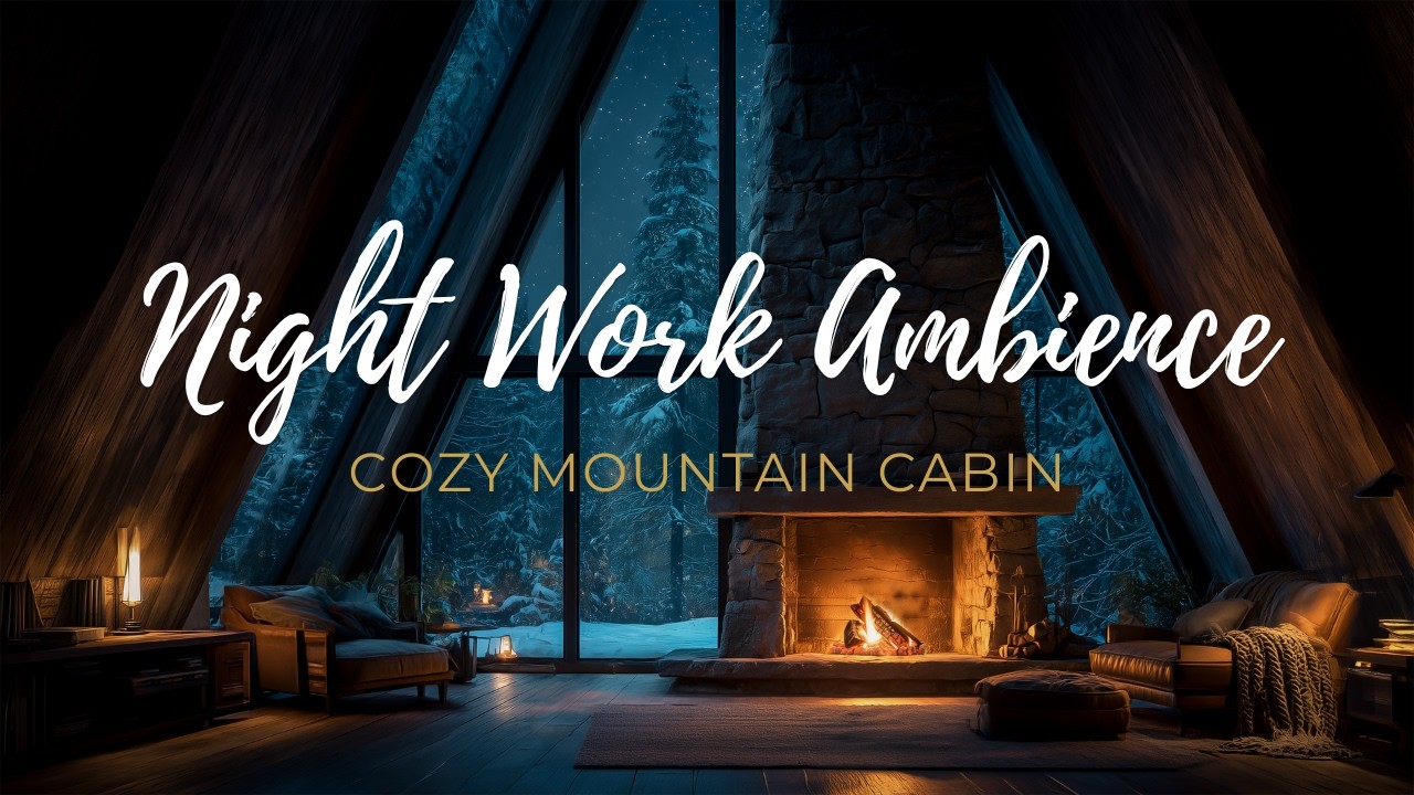 Snowfall – Cozy Mountain Cabin at Night | Fireplace Ambience & Soft Piano Jazz (4K)