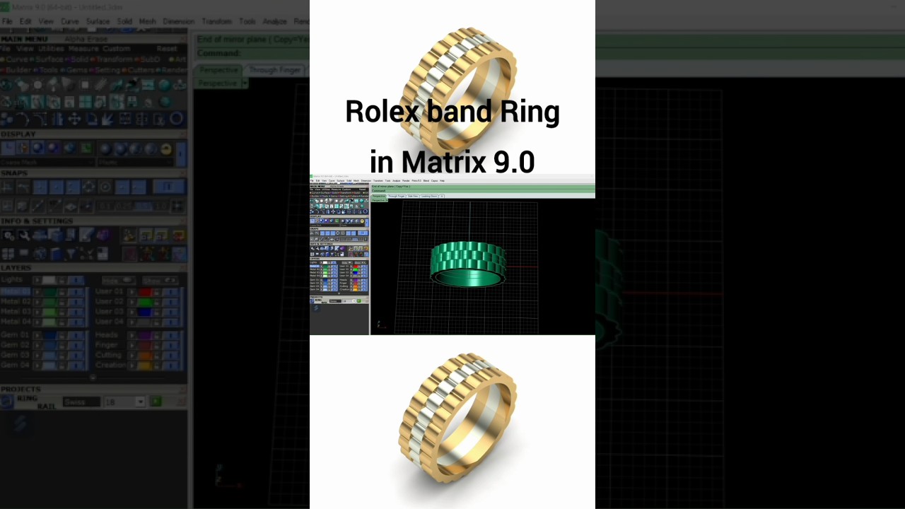 full 👆🏻video link/ How to make Rolex band Ring in Matrix 9.0 #matrix #cad #jewelry #tutorial