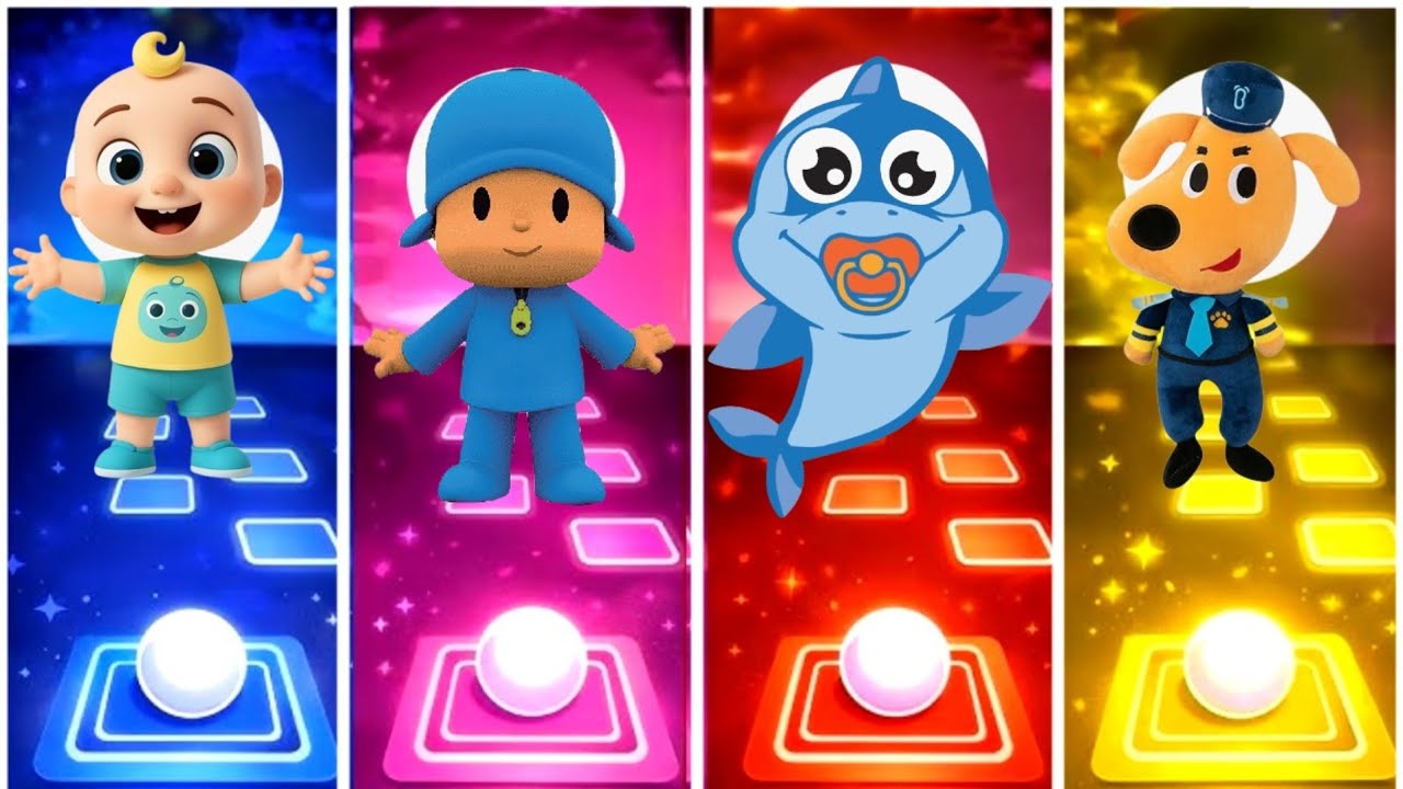 Cocomelon vs Pocoyo vs Baby shark vs sheriff labrador.Tiles hope edm rush game.