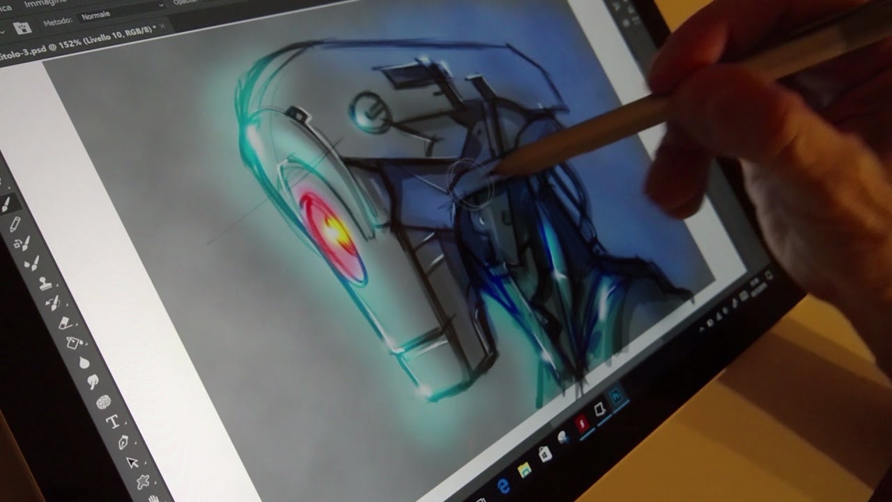 Surface Pro 4 Cyborg helmet sketching with Photoshop CC 2017