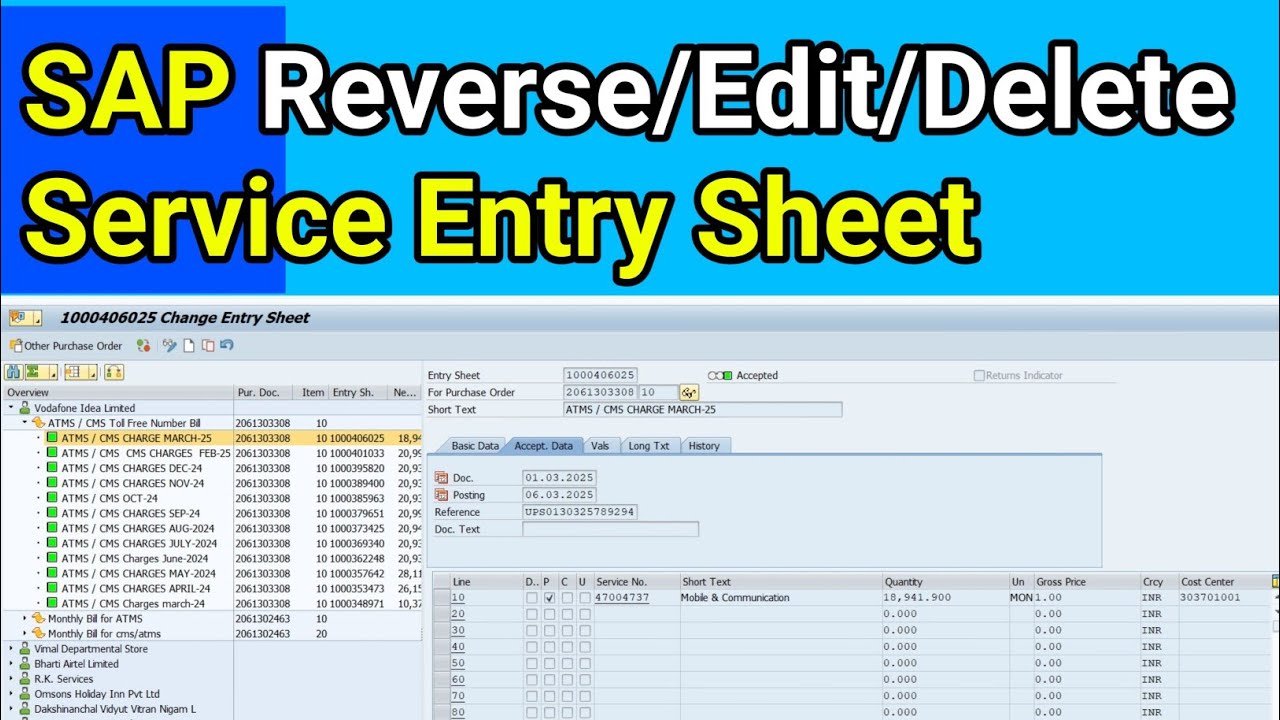 SAP Service Entry Sheet Update, reverse, Edit, Delete #SES #service
