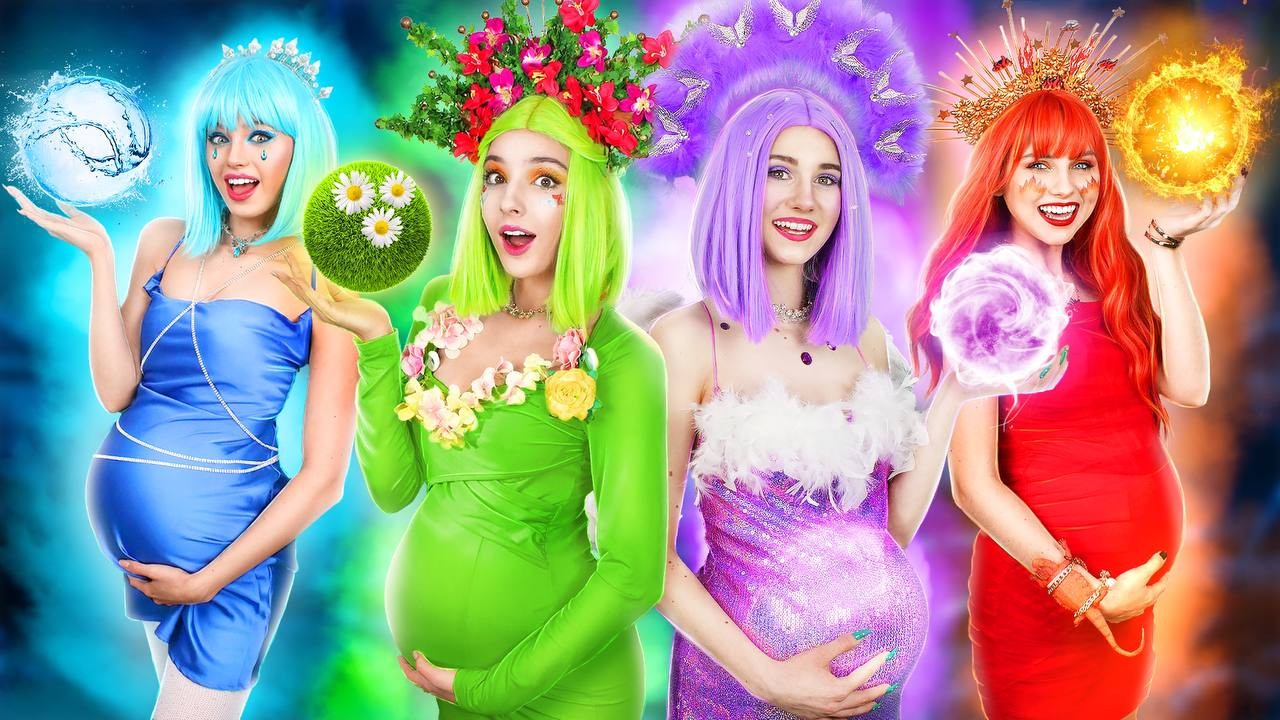 &iexcl;Cuatro Elementos Est&aacute;n Embarazadas! Chica Fuego, Agua, Aire y Tierra