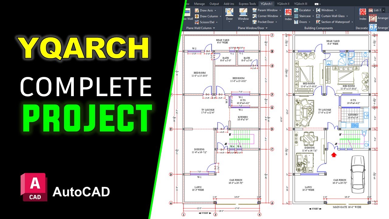 Complete Project Using YQARCH COMMANDS in AutoCAD