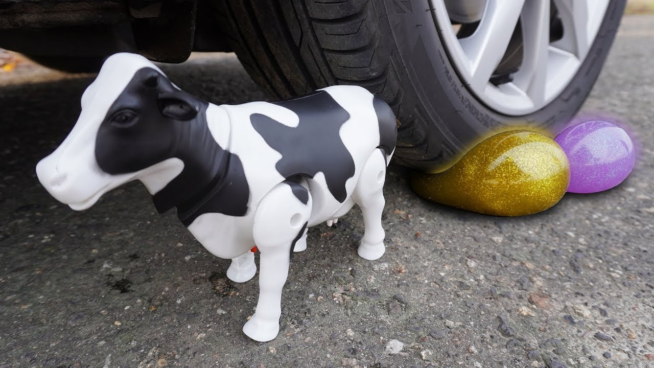 Experiment: Cow and Apple vs Car - Crushing Crunchy & Soft Things by Auto