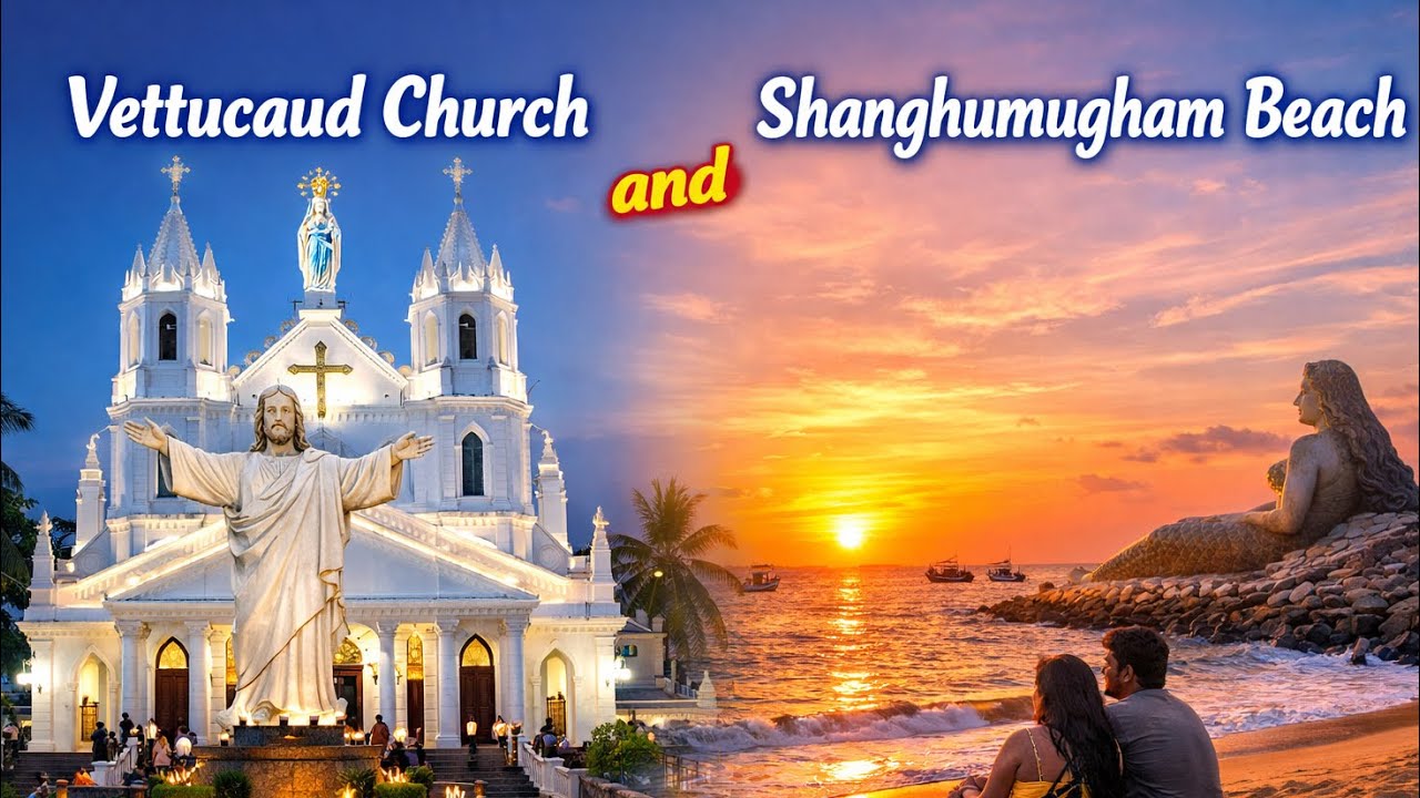 📍 Shanghumugham Beach & Vettucaud Church Travel Vlog | Trivandrum Kerala